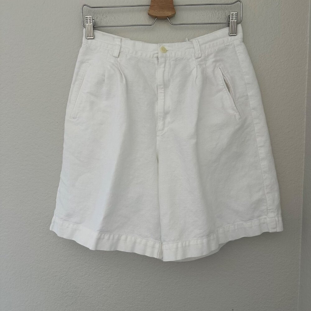 Liz Claiborne Liz Wear High Rise Bermudas Linen Cotton Blend Minimalist White 12